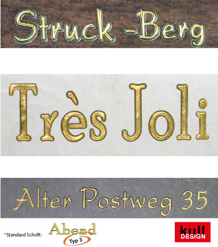 schrift name blattgold