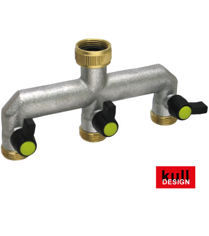 3-way brass distributor for outdoor water tap. Connection 3/4 