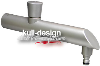 Edelstahl Designwasserhahn 30 cm mit Runddrehgriff und Schlauchanschluss
