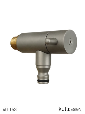 Stainless steel faucet matt for the garden! The outer dimensions are around 30 mm, deep 70 mm with hose connection downwards. The super smooth-running rotary handle is at the front and has a pin, which allows the valve to be opened and closed with just on