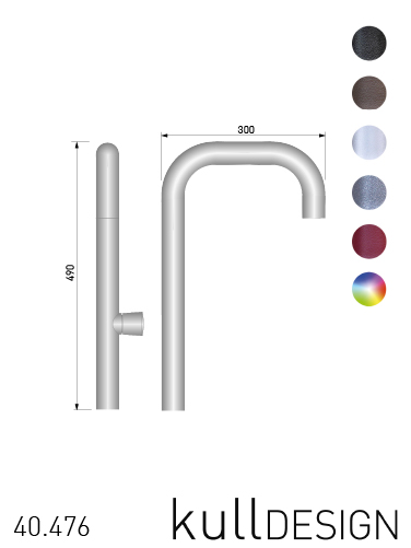 Stainless steel stand faucet 2x 90 ° curved with valve handle rear. Height 49 cm