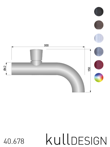 Gartenwasserhahn in Edelstahl Design matt. Rund 42 mm, Ausladung 30 cm mit leichtgängigem Drehventil und verdeckter Gartenschlauchanschluss vorne. Wandseitig mit Wendeanschluss für 1/2