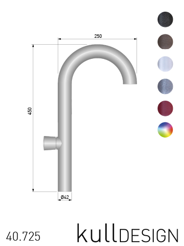 Stainless steel design faucet standing with round arch, height 45 cm, depth 25 cm