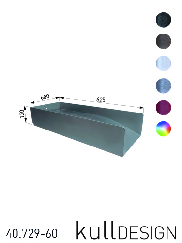 Stainless steel Cascade - water chute -waterfall in massive 6 mm thick version. The water comes from behind, calms down in the bottom, glides over the chute to the front sloping round, where the water flows silently downwards.